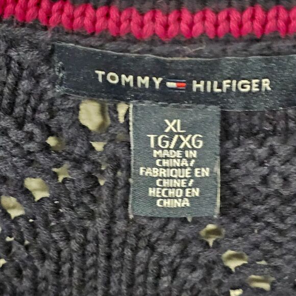 TOMMY HILFIGER Sweater Womens Size XL Navy Open 3D Popcorn Knit Classic Preppy - Picture 3 of 7